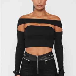 Black Ribbed Cutout Off Shoulder Sweater US 6 - Maniere De Voir